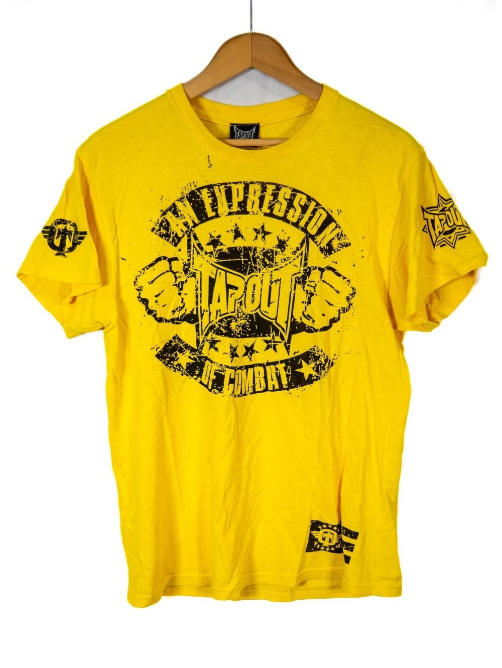 Tapout "Expression of Combat" T Shirt MMA All Over Print Yellow VTG Y2K Men's M